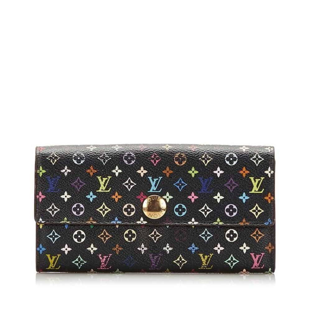 Portefeuille Sarah Multicolor Monogram Black Leather Long Wallet Handbag